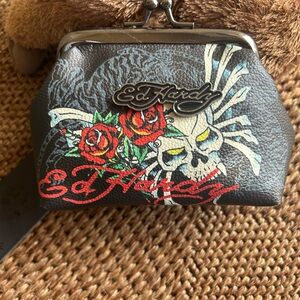 Ed Hardy Black and Red Skull Rose Wallet